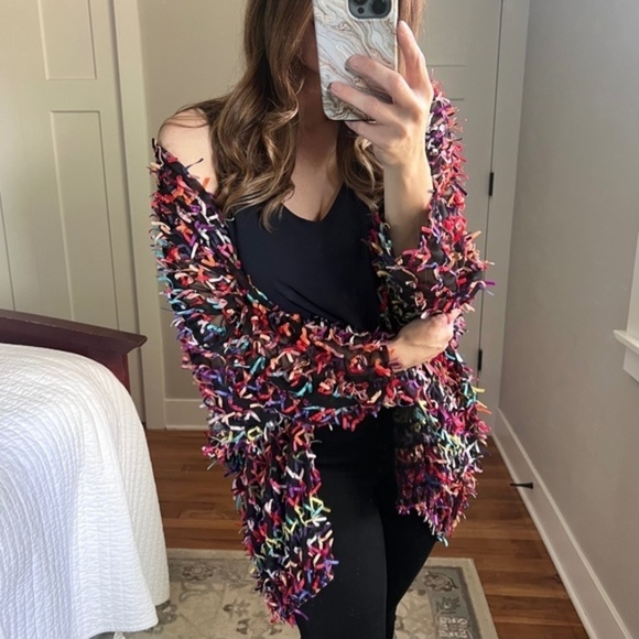 VINTAGE  Oscar de la Renta RARE 80s Sheer Black Bow Jacket Cardigan, Large - Picture 6 of 15